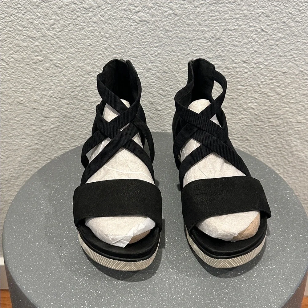 Eileen Fisher - Black Strappy Wedge Sandals